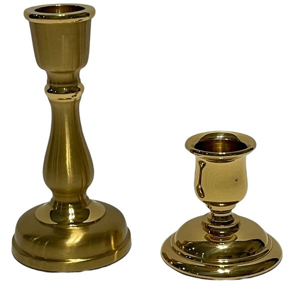 2- Partylite Brass Finish Graduated Candle Candlestick Holder